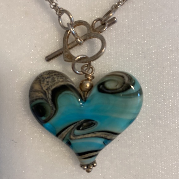 Vintage Karyn Chopik Sterling Silver and Turquoise Murano Glass Necklace. - Picture 3 of 5